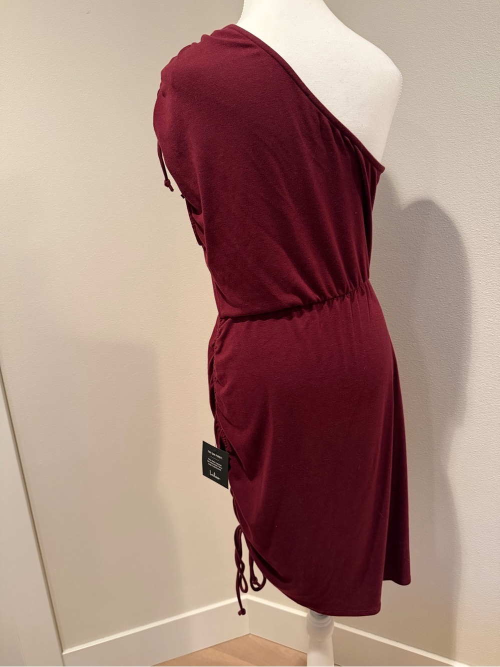 Lulu's One-Shoulder Wine Ruched Dress - Picture 6 of 6